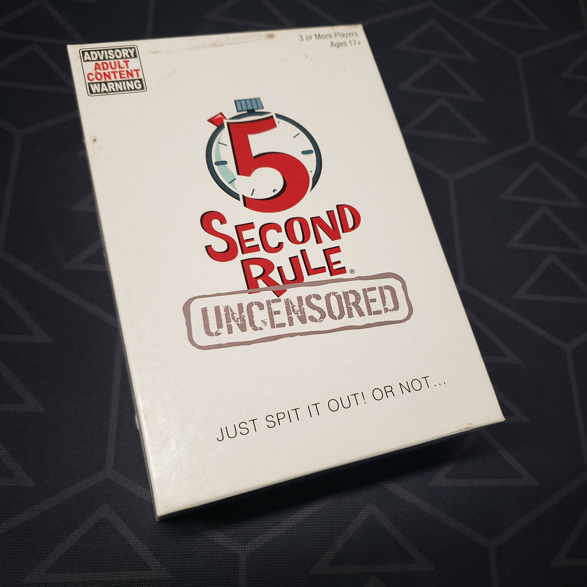 Image shows the front cover of the box for the 5 Second Rule: Uncensored card game