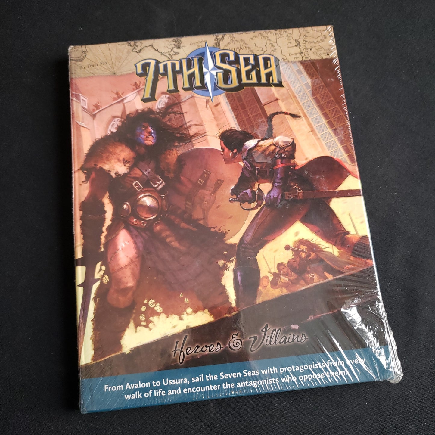 Image shows the front cover of the Heroes & Villains book for the 7th Sea roleplaying game