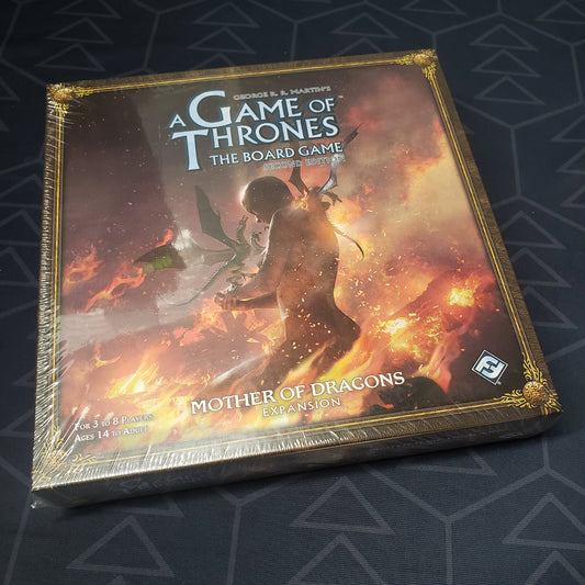 Image shows the front of the box for the Mother of Dragons Expansion for the Game of Thrones board game