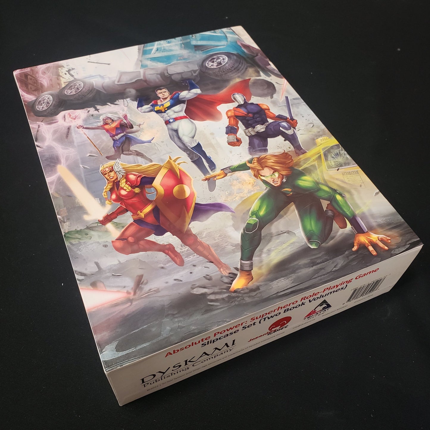 Image shows the front cover of the 2-Volume Slipcase Set of books for the roleplaying game Absolute Power
