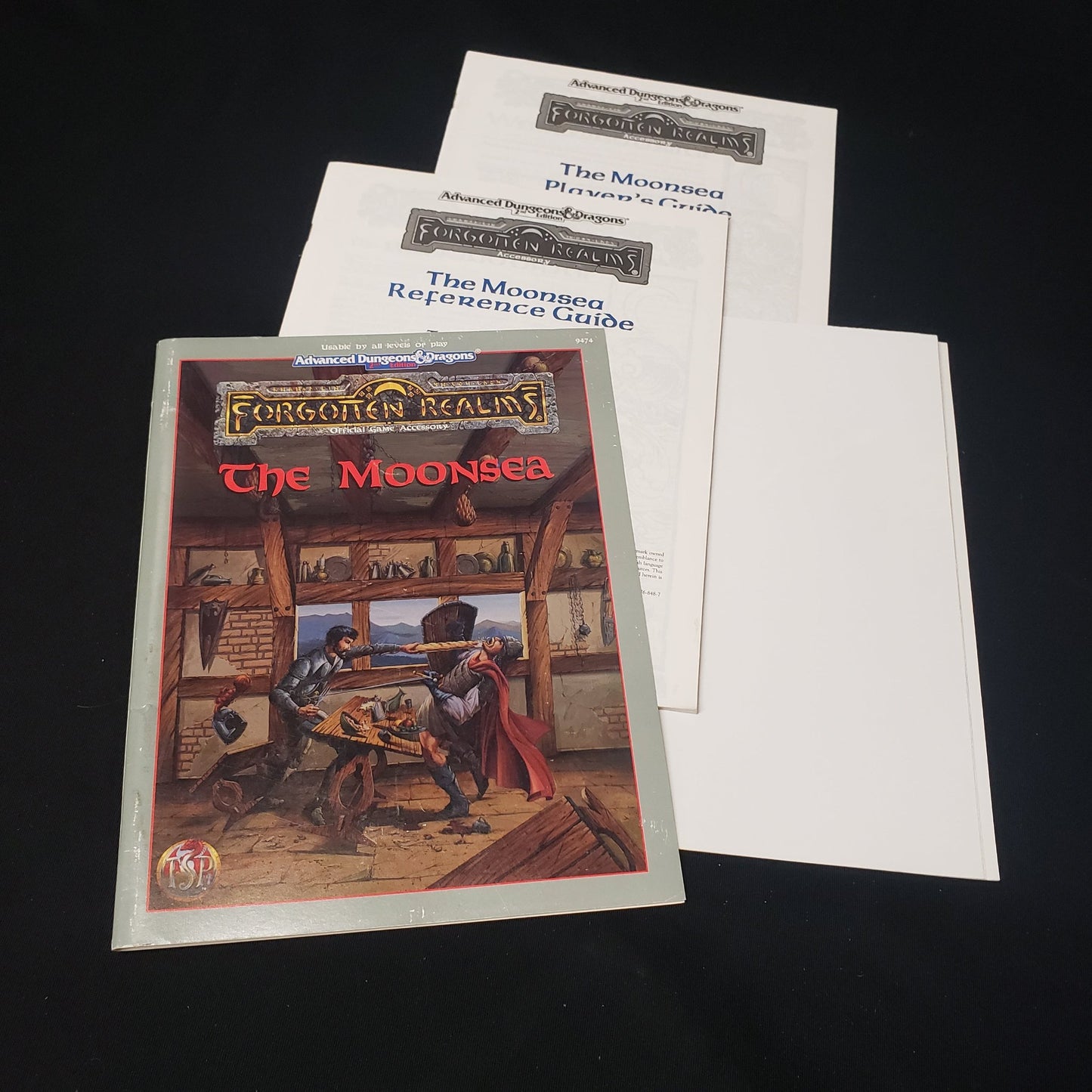 Image shows the front cover of the folio, map & the two booklets of the Moonsea adventure module for the roleplaying game Advanced Dungeons & Dragons: Second Edition