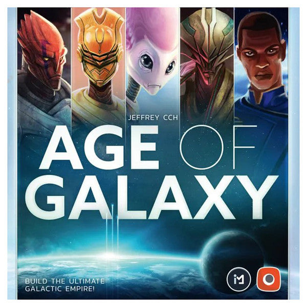 Image shows the front cover of the box for the Age of Galaxy: Second Edition board game