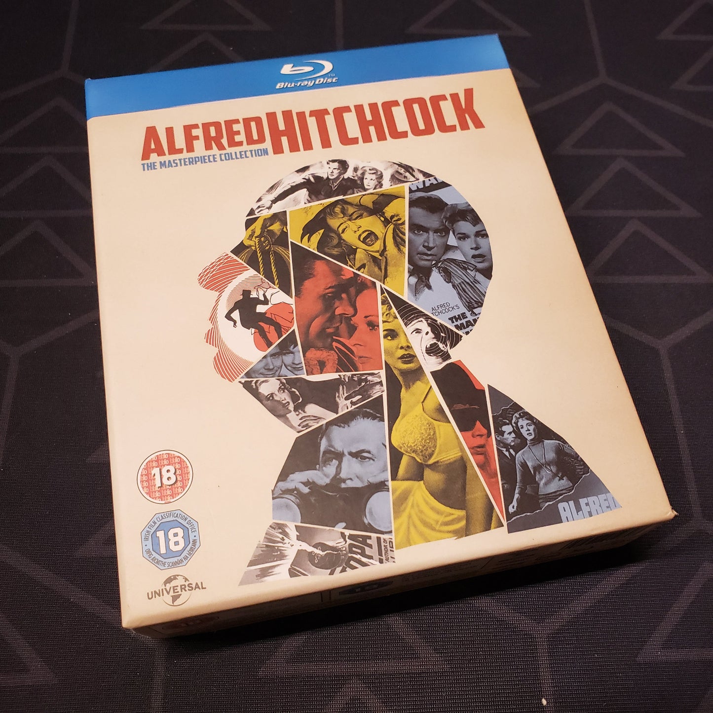 Image shows the front of the box for the Alfred Hitchcock: The Masterpiece Collection movie set on Blu-Ray