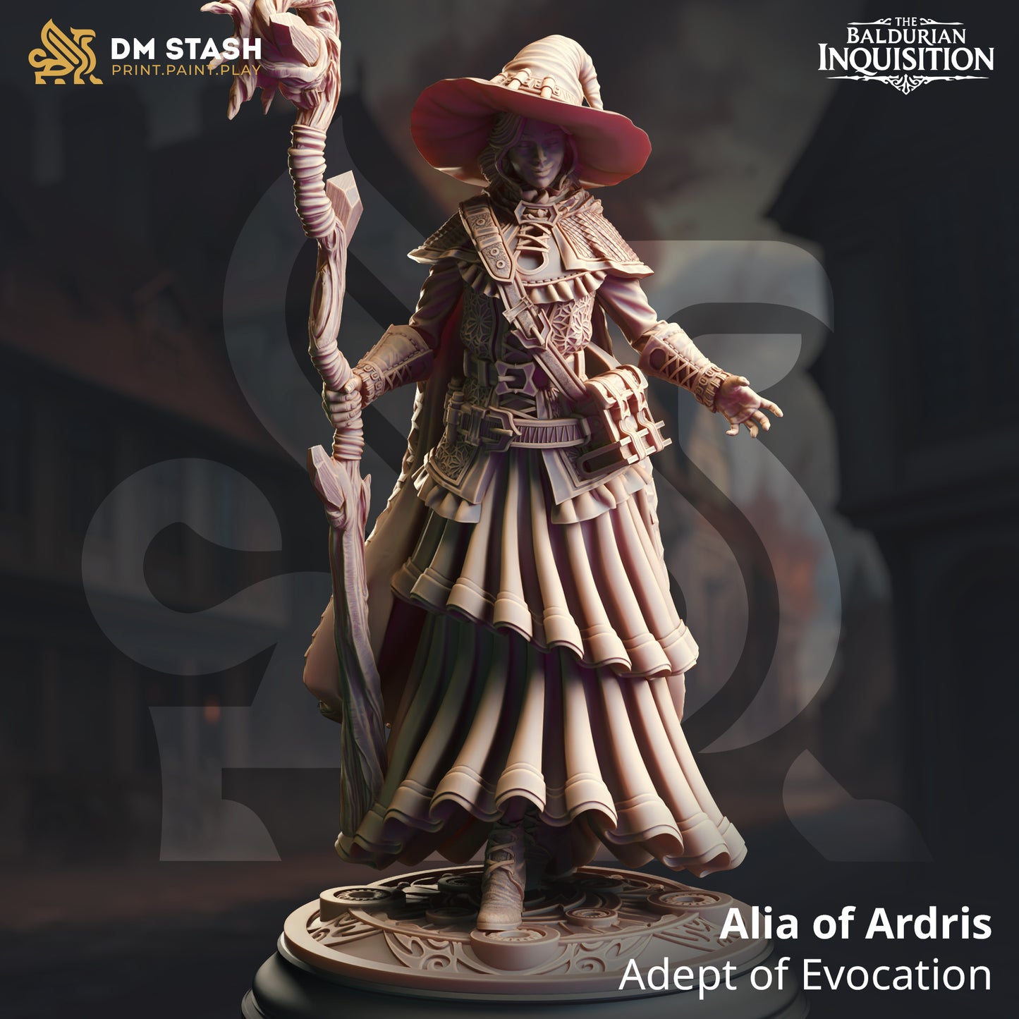Image shows a 3D render of a human wizard gaming miniature.