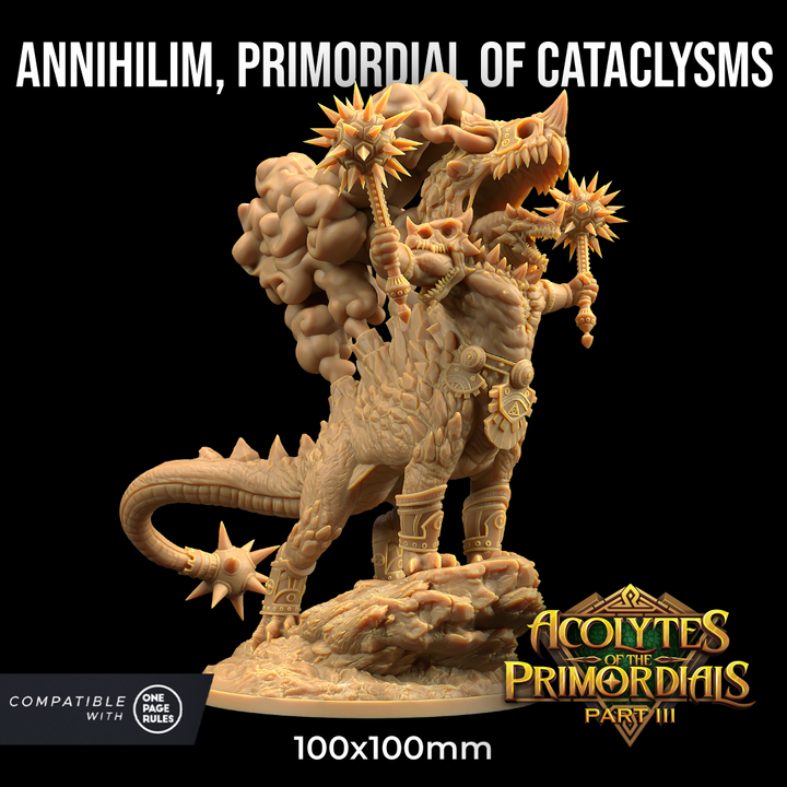 Image shows a 3D render of a dinosaur god gaming miniature