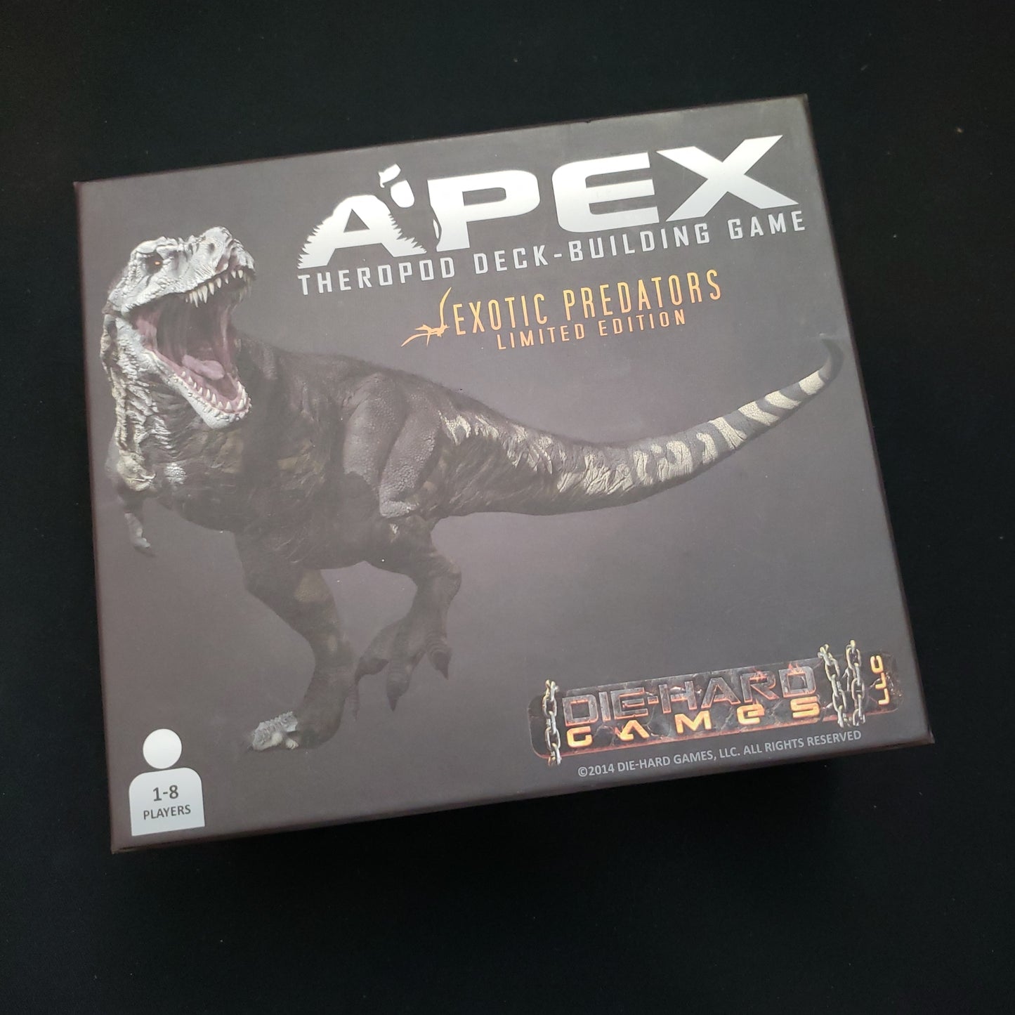 Image shows the front cover of the box of the card game Apex