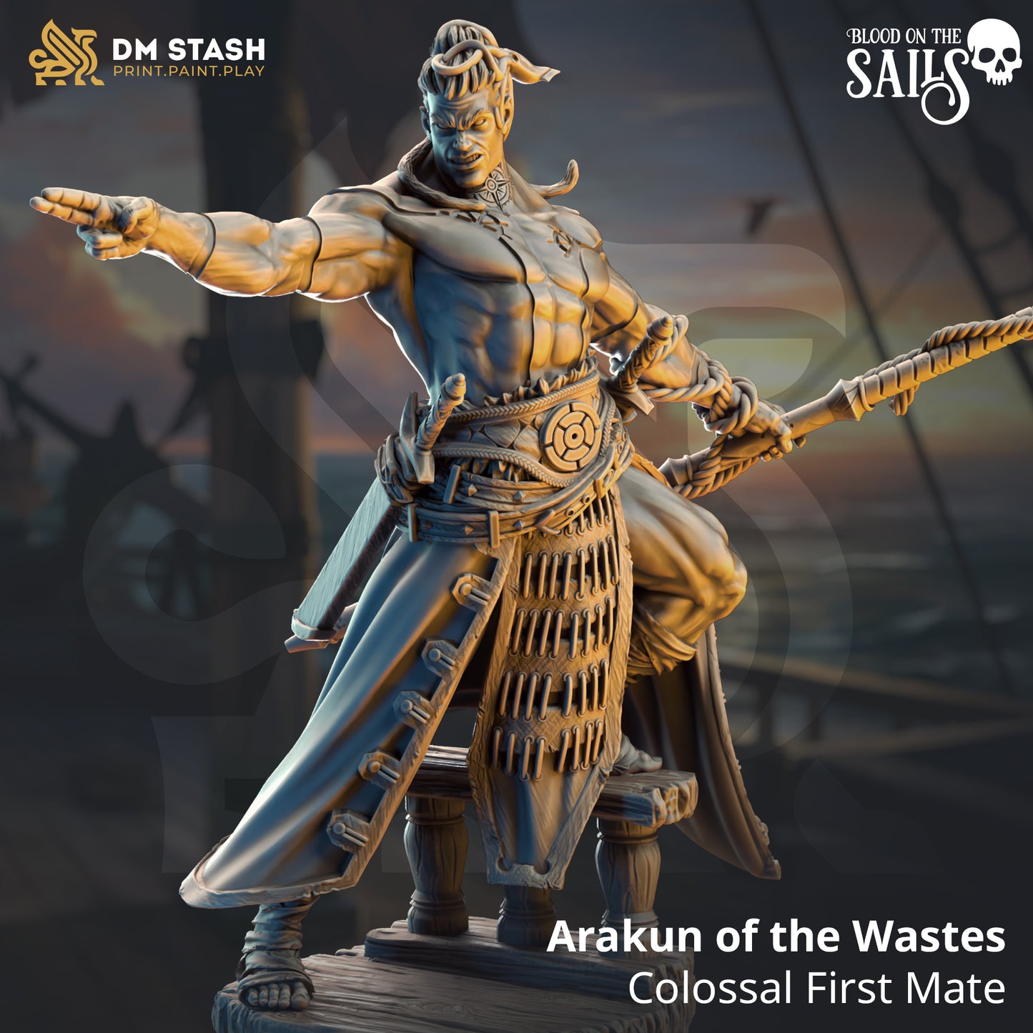 Image shows a 3D render of a goliath pirate gaming miniature.