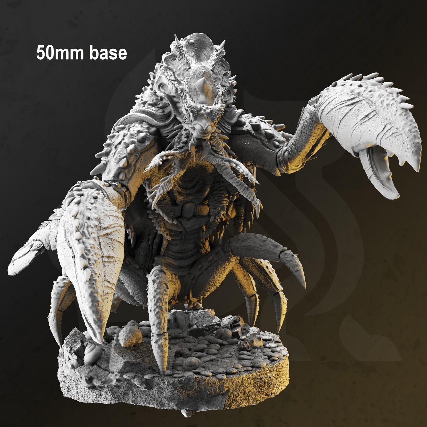 Image shows an 3D render of a crab horror gaming miniature