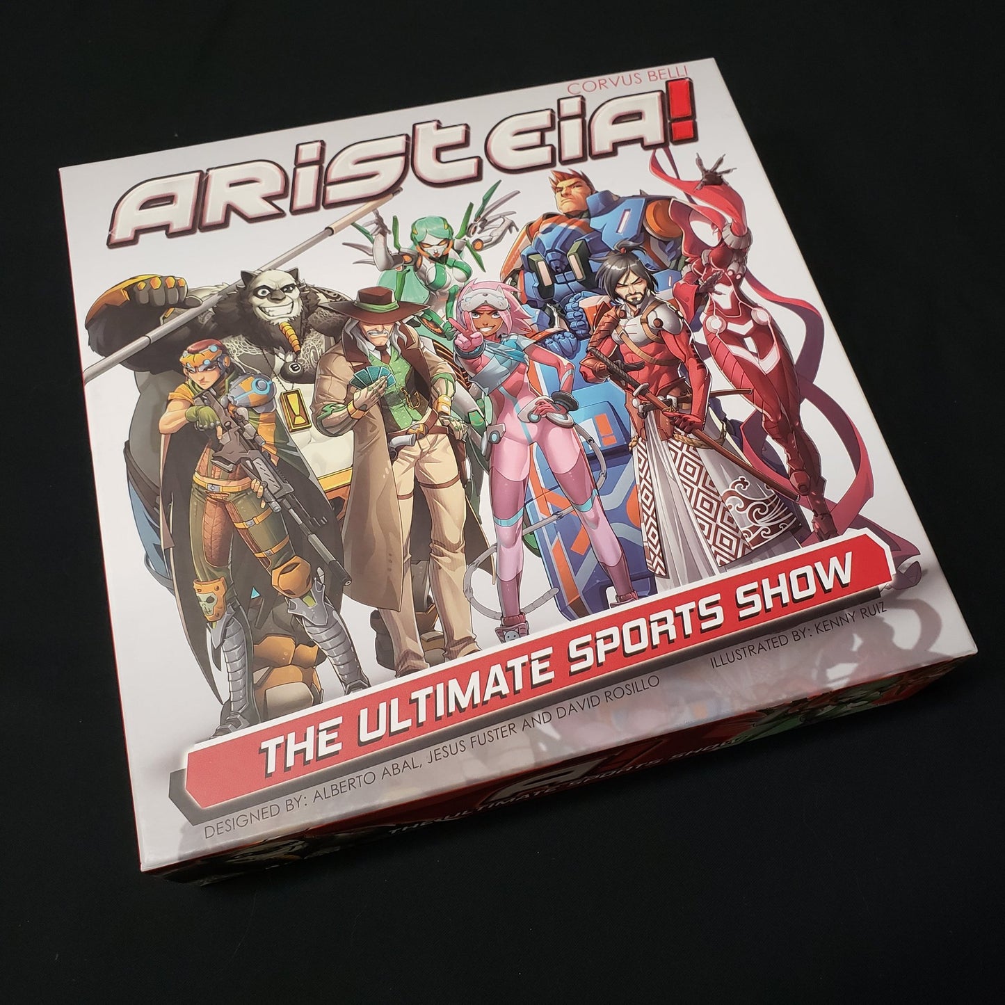 Image shows the front cover of the box of the Aristeia! board game