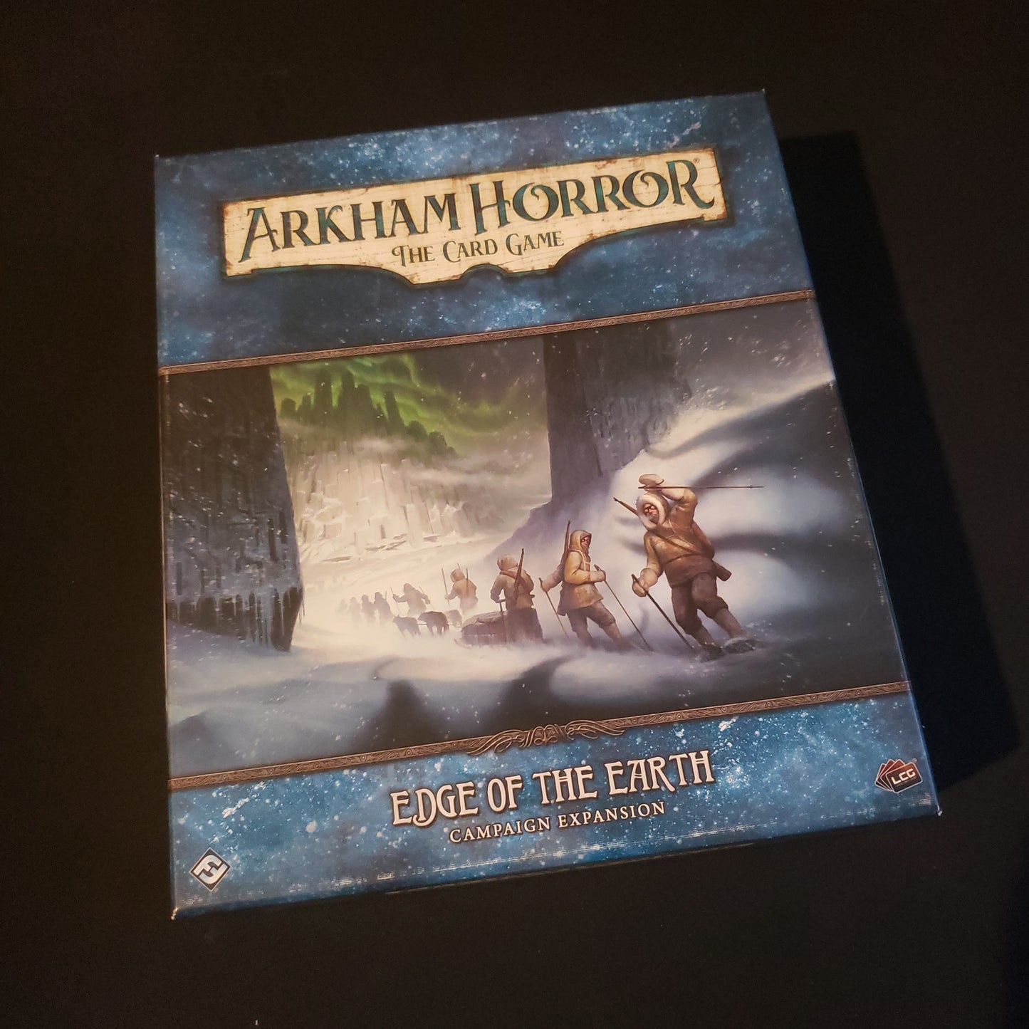 Image shows the front cover of the box of the Edge of the Earth Campaign expansion for the Arkham Horror card game