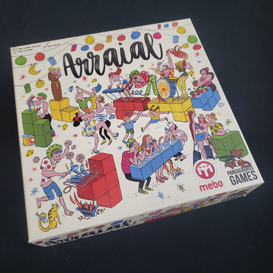 Image shows the front cover of the box of the Arraial board game