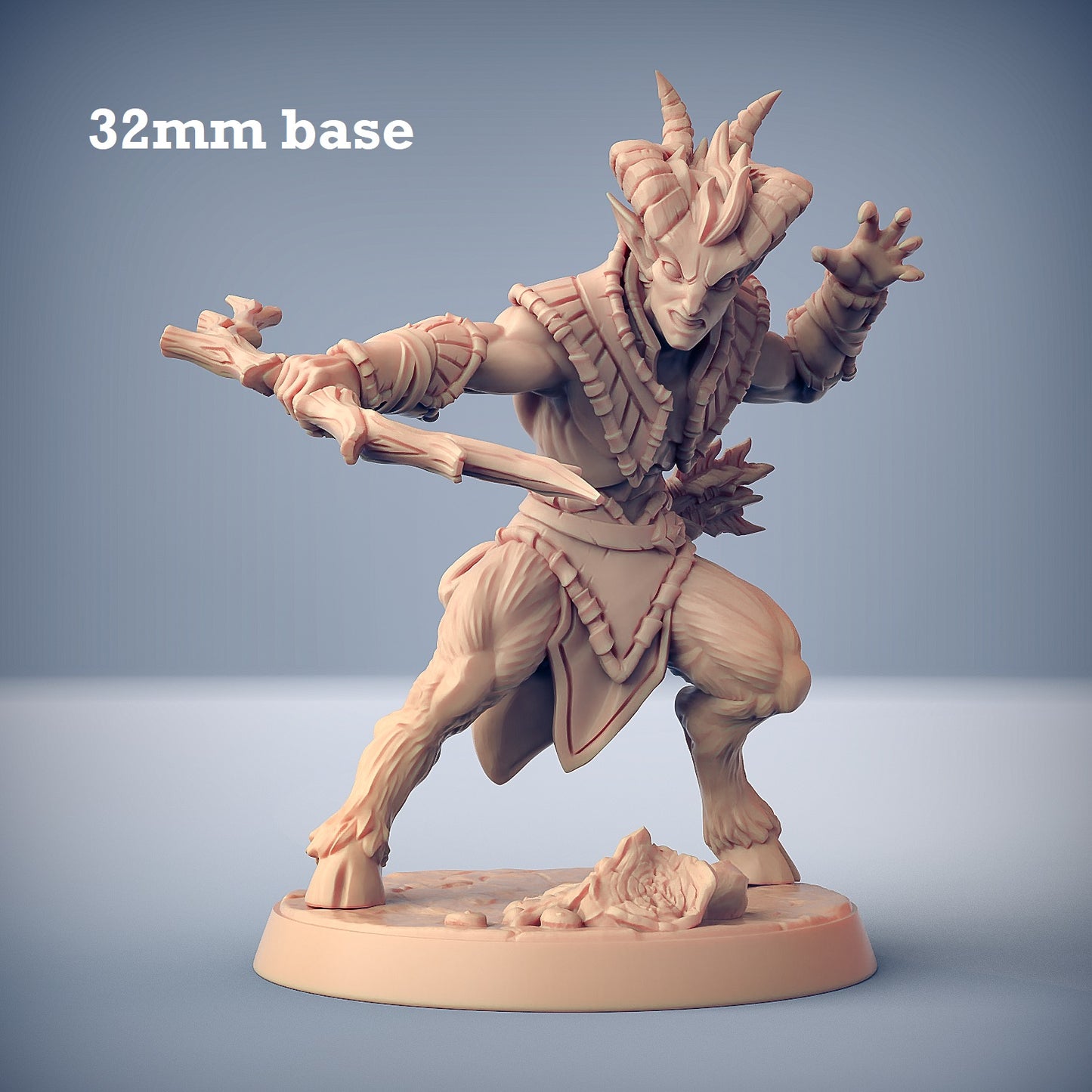 Image shows a 3D render of a faun ranger gaming miniature.