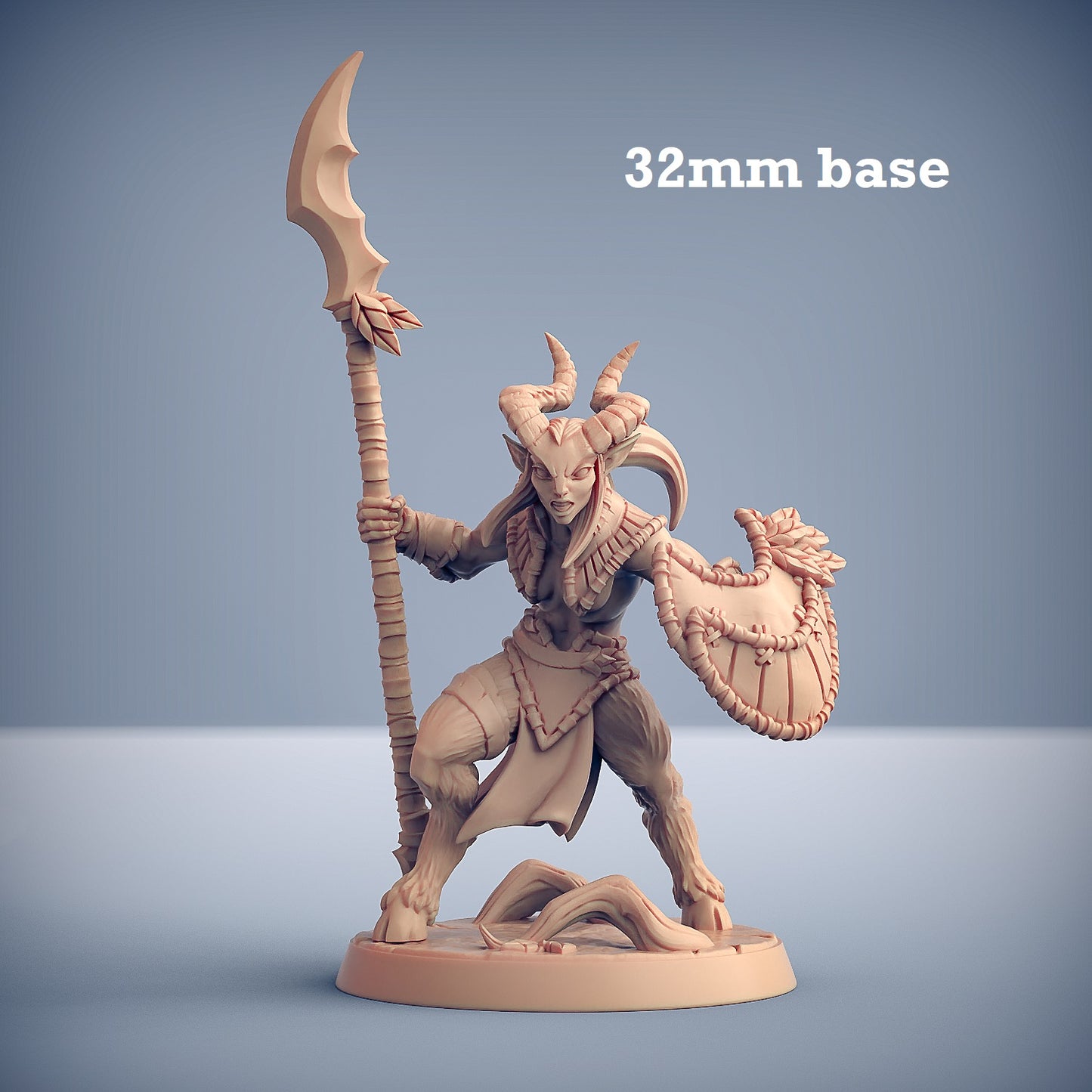 Image shows a 3D render of a faun warden gaming miniature.