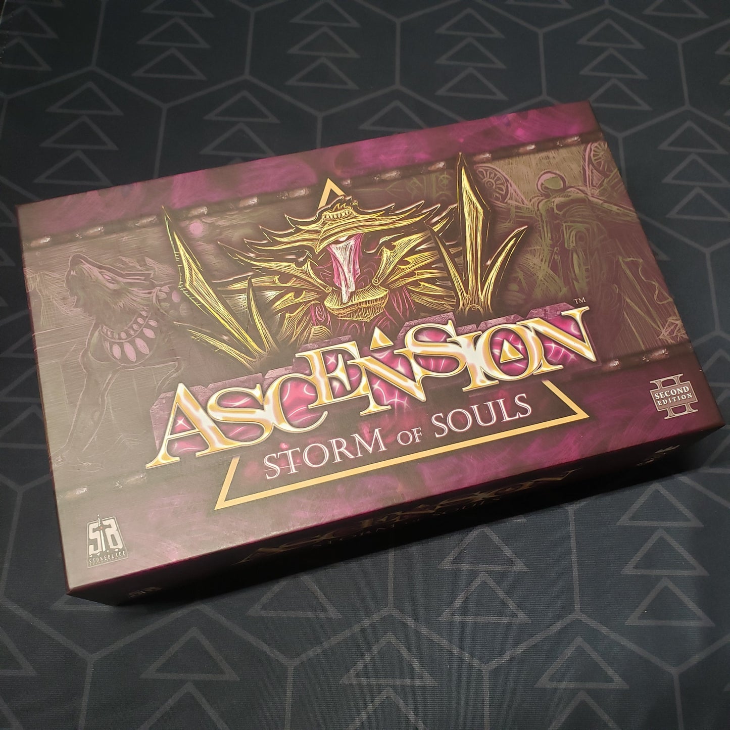 Image shows the front cover of the box for the Ascension: Storm of Souls card game