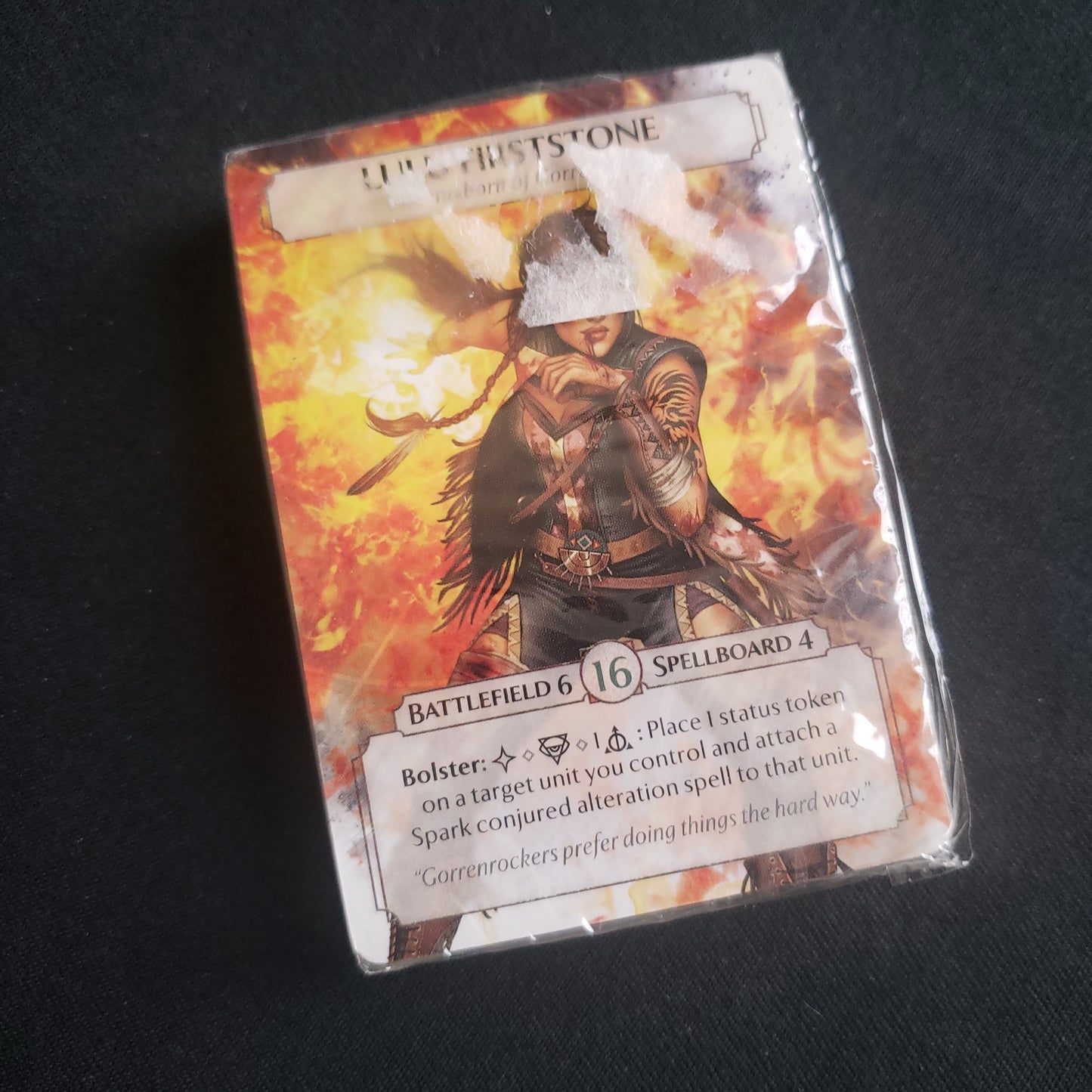 Image shows the shrinkwrapped cards for the Gorrenrock Survivors expansion for the card game Ashes Reborn