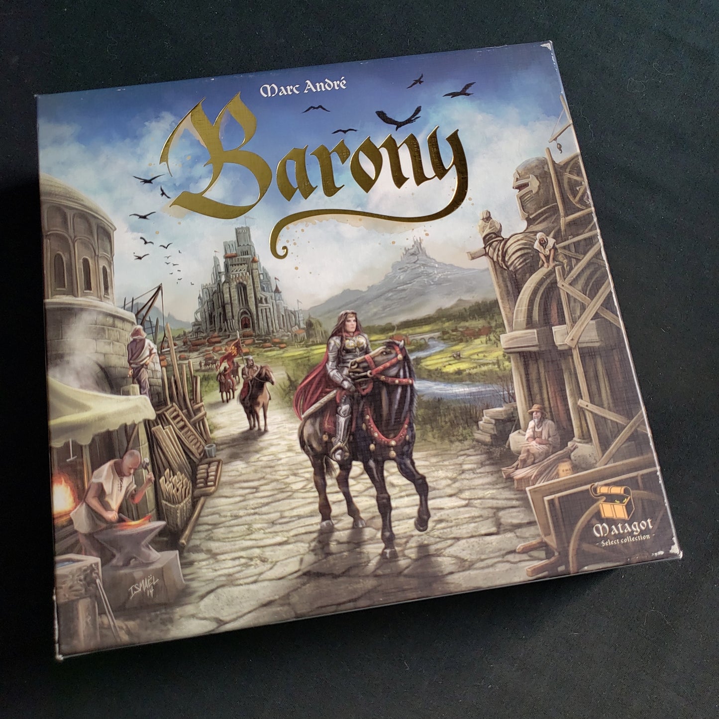 Image shows the front cover of the box of the Barony board game