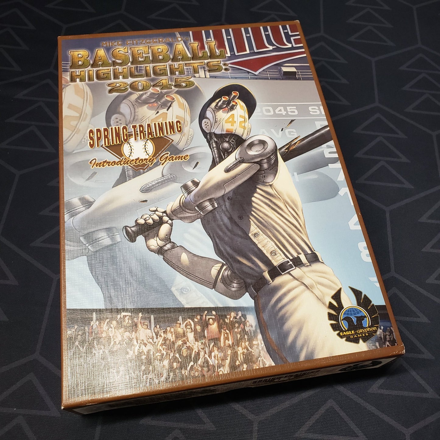 Image shows the front cover of the box of the Baseball Highlights 2045: Spring Training board game