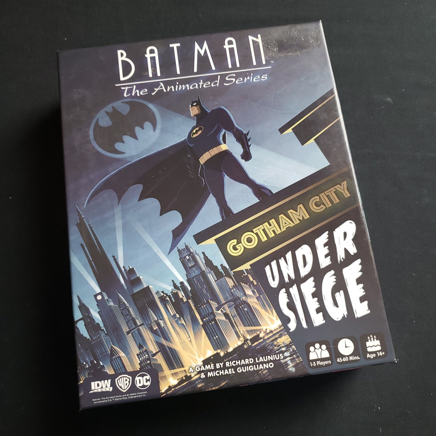 Image shows the front cover of the box of the Batman: The Animated Series - Gotham City Under Siege board game