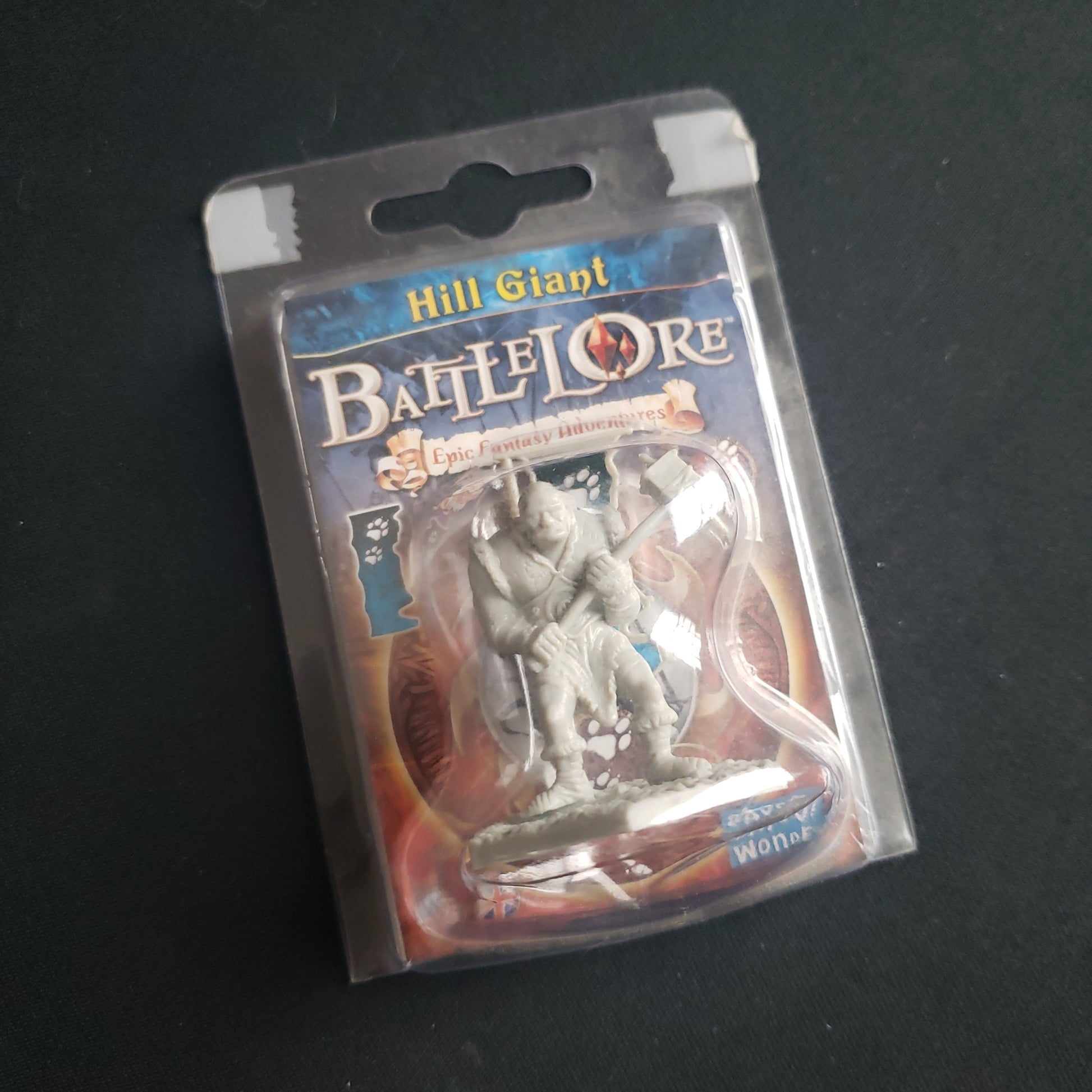 Image shows the front of the package for the Hill Giant promo expansion for the board game Battlelore