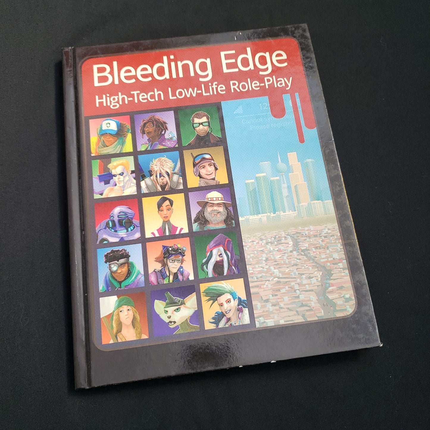 Image shows the front cover of the book for the Bleeding Edge roleplaying game