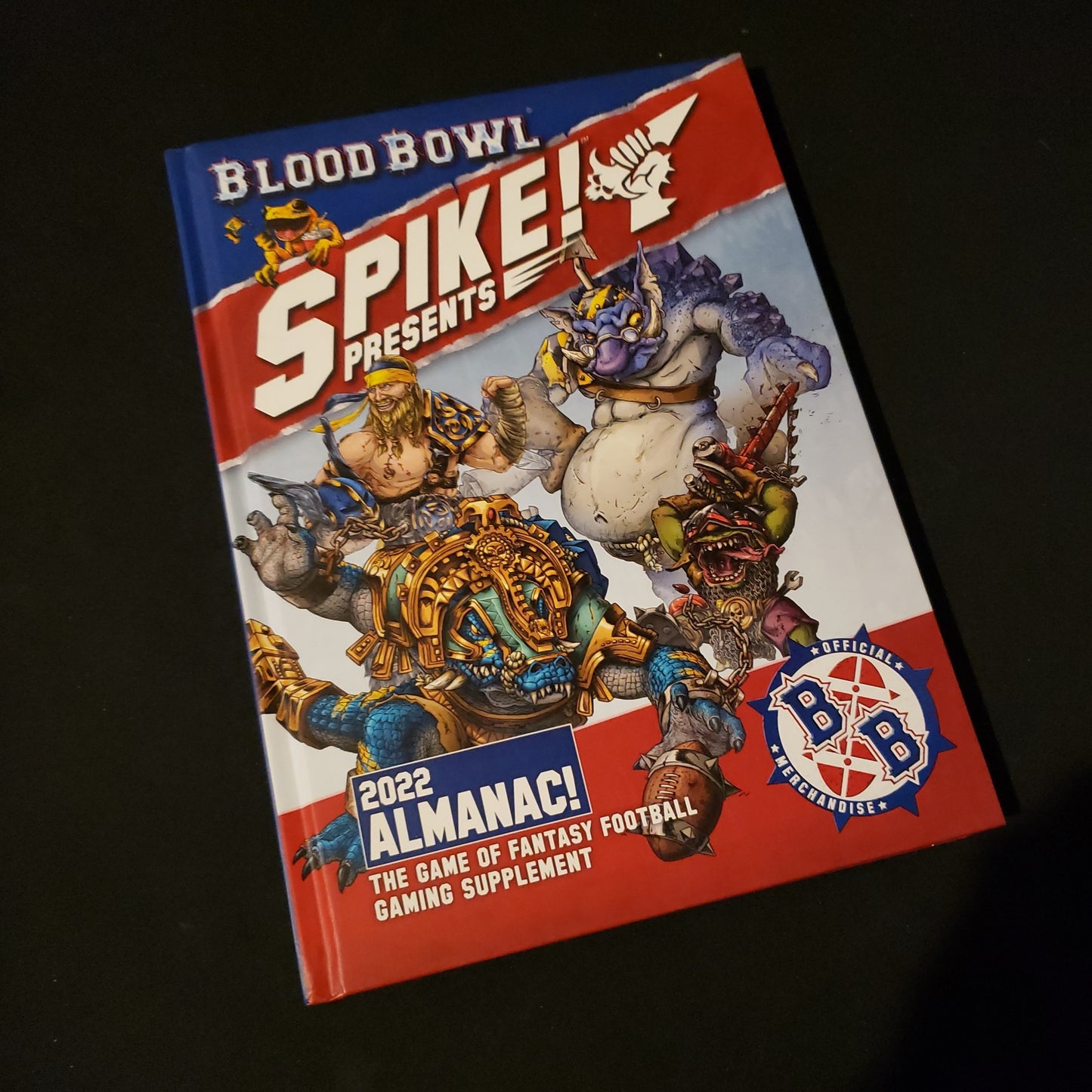 Image shows the front cover of the Spike! Presents: 2022 Almanac book for the Blood Bowl miniatures game