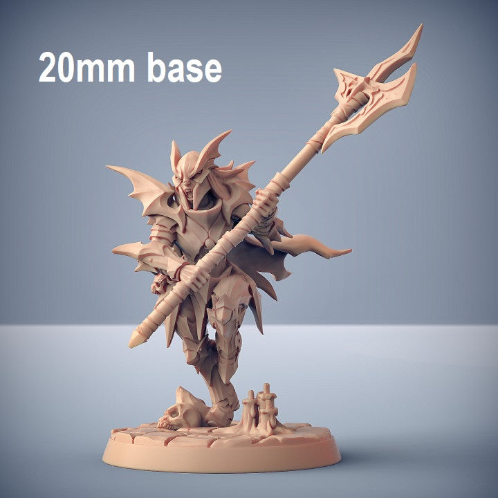 Image shows an 3D render of a vampire soldier gaming miniature wearing a helmet, holding a pole axe