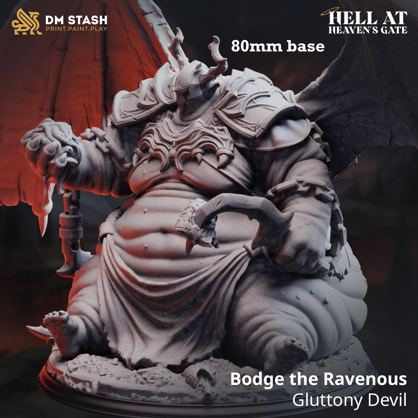 Image shows a 3D render of a gluttonous demon gaming miniature.