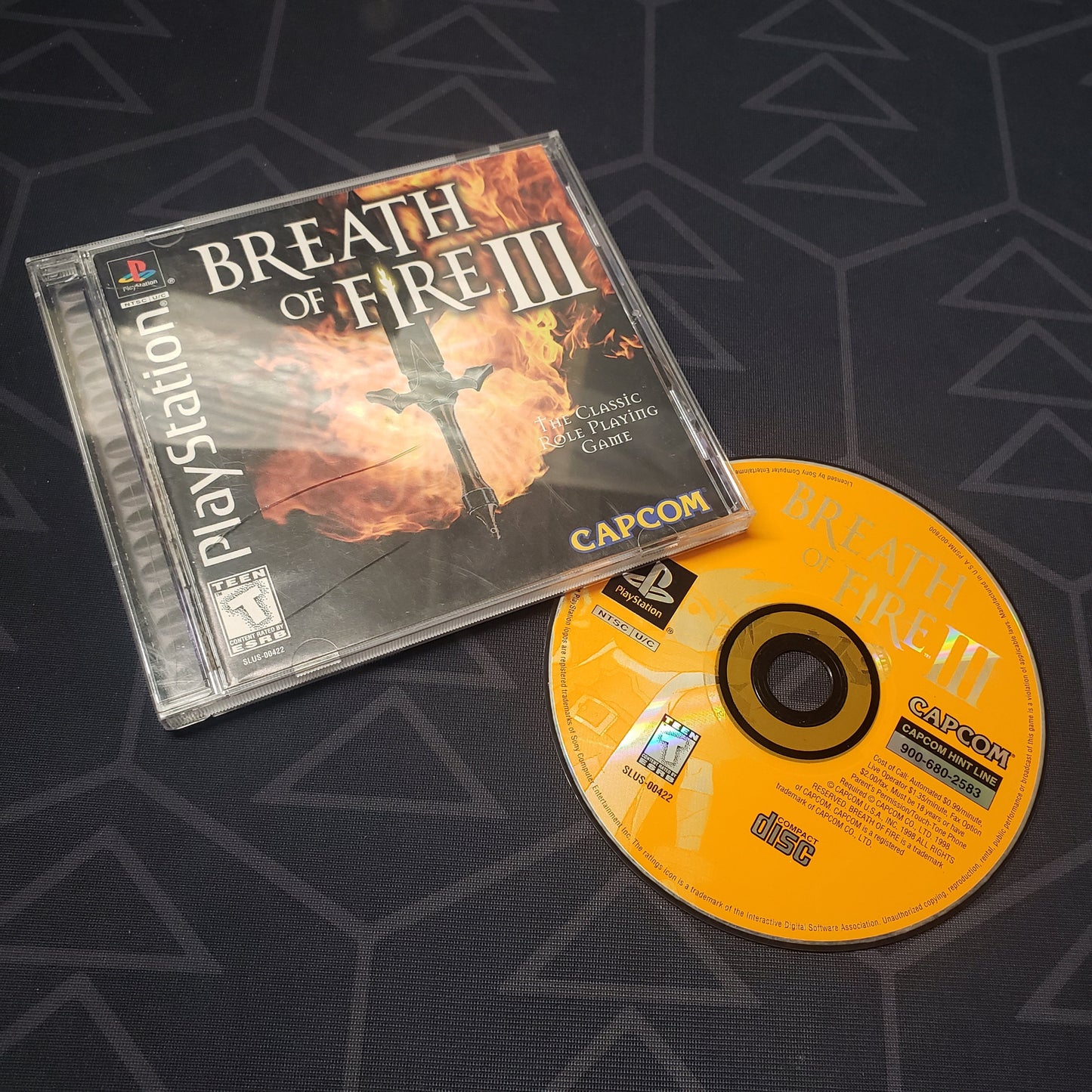 Image shows the jewel case with manual and disc for the video game Breath of Fire III for Playstation 1
