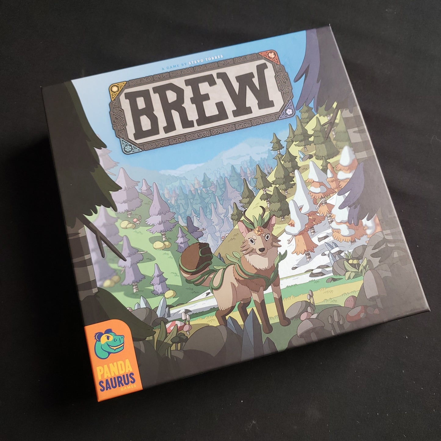 Image shows the front cover of the box of the Brew board game