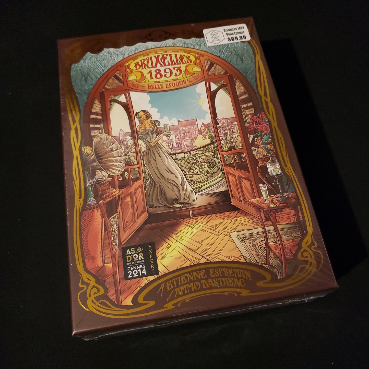 Image shows the front cover of the box of the Bruxelles 1893: Belle Epoque board game