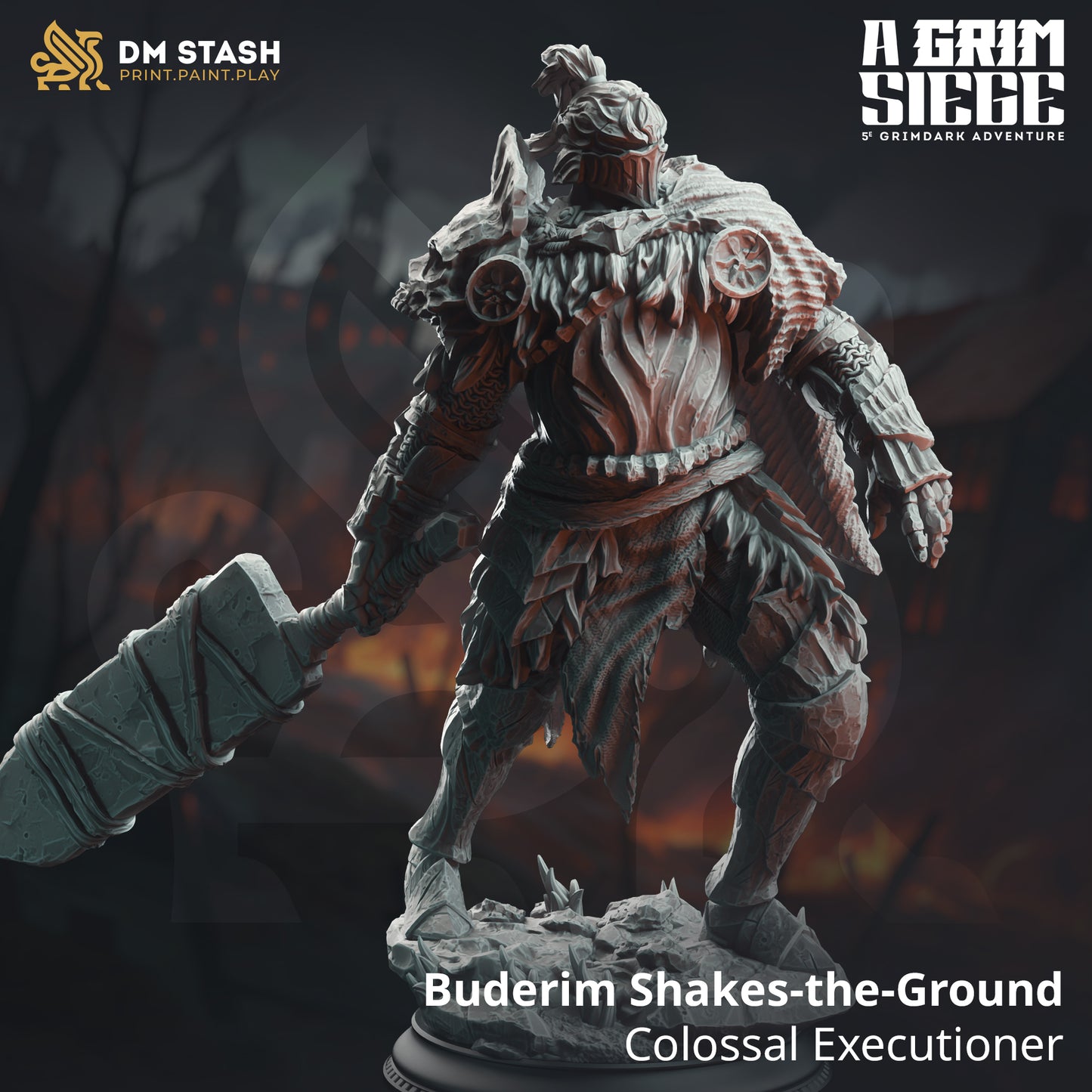 Image shows a 3D render of a half-giant executioner gaming miniature.