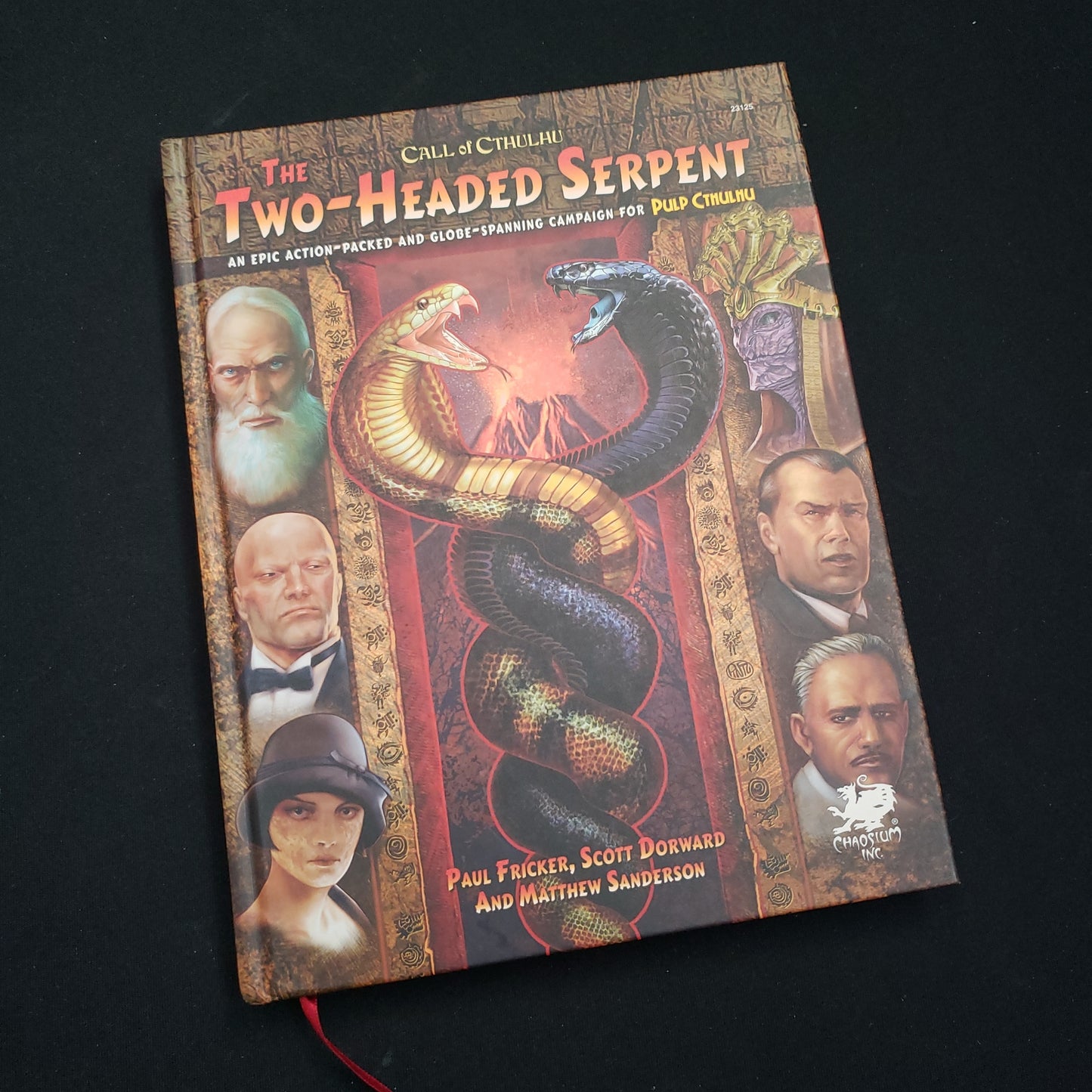 Image shows the front cover of the Two-Headed Serpent book for the Call of Cthulhu: Seventh Edition roleplaying game