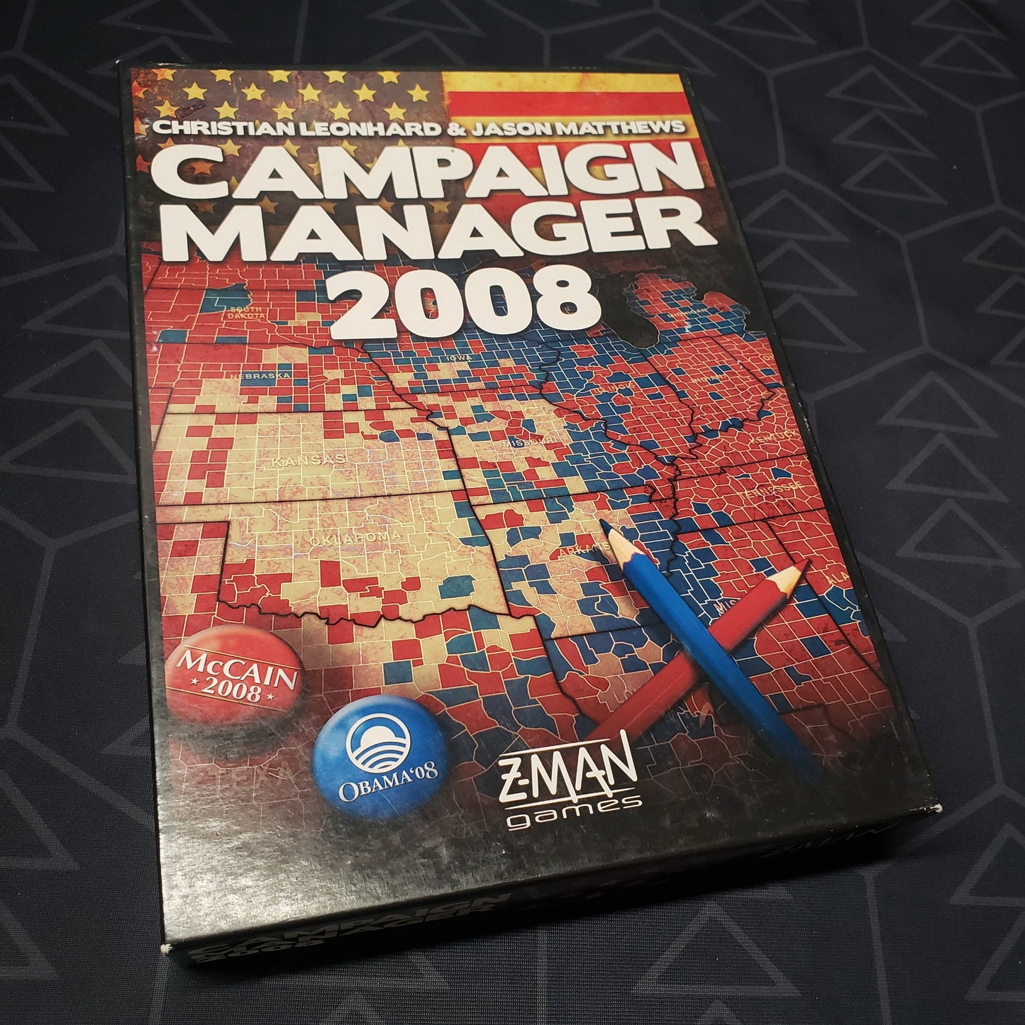 Image shows the front cover of the box of the Campaign Manager 2008 board game