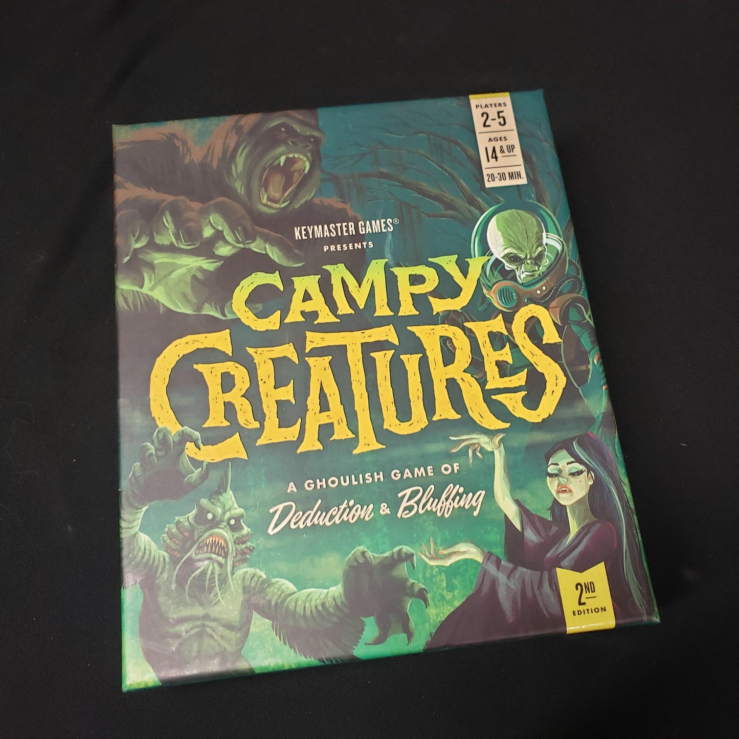 Image shows the front cover of the box of the Campy Creatures card game