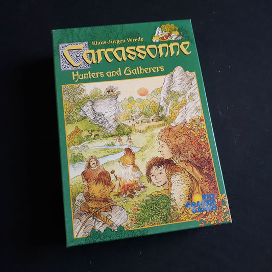 Image shows the front cover of the box of the Carcassonne: Hunters & Gatherers board game