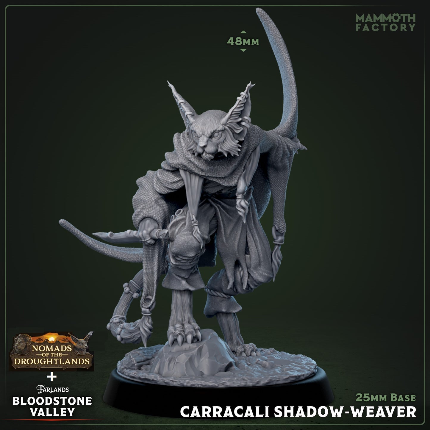 Image shows a 3D render of a tabaxi rogue gaming miniature.