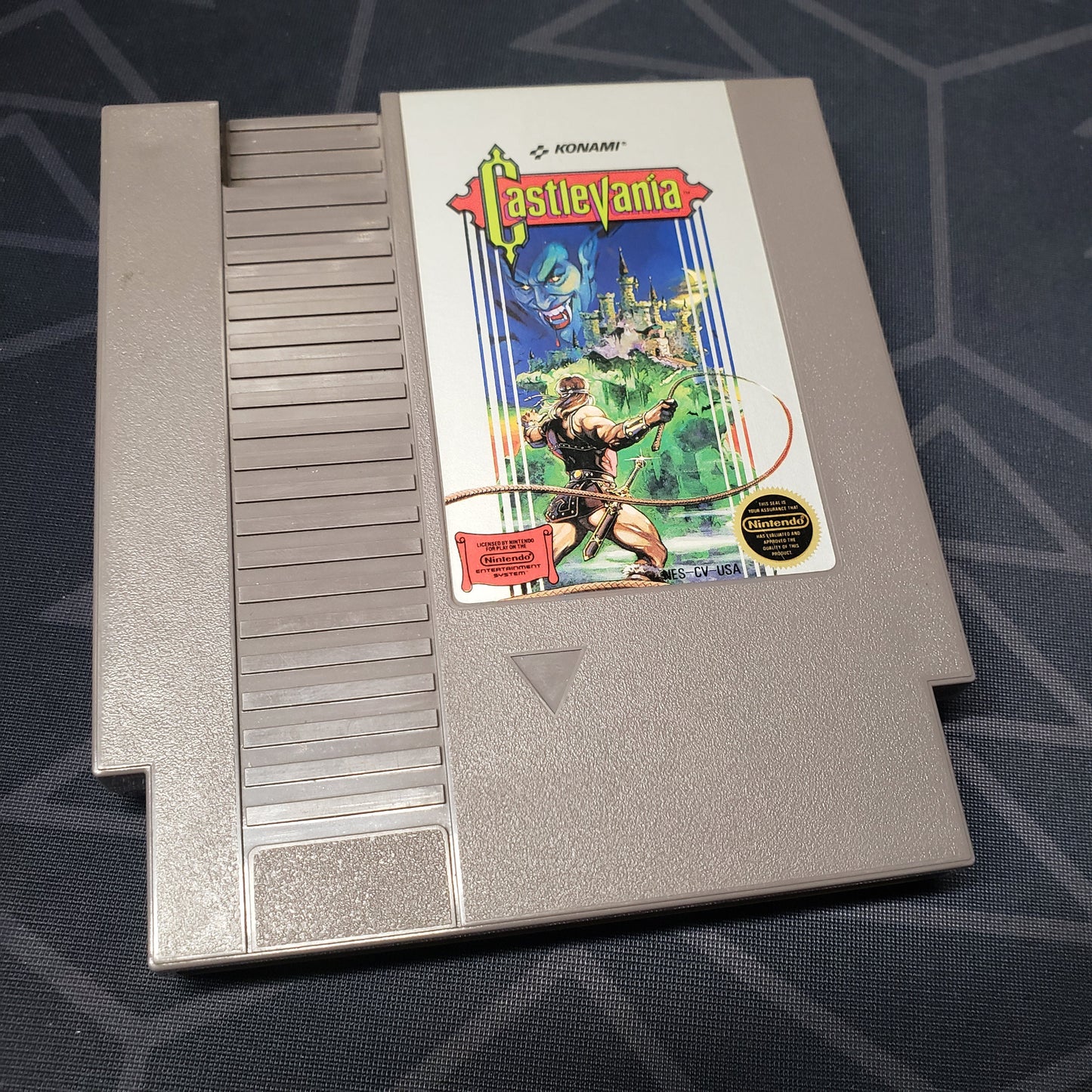 Image shows the front of the cartridge for the video game Castlevania for the Nintendo Entertainment System