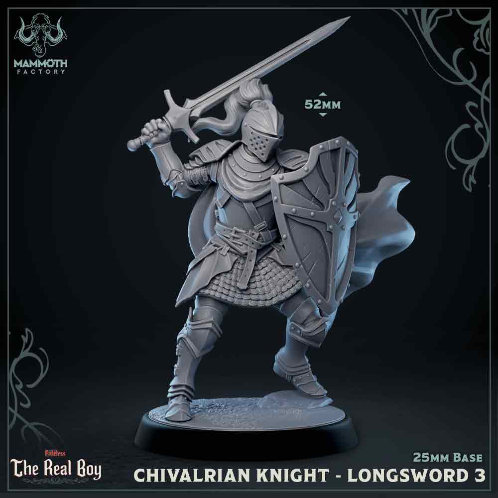 Image shows a 3D render of an medieval knight gaming miniature