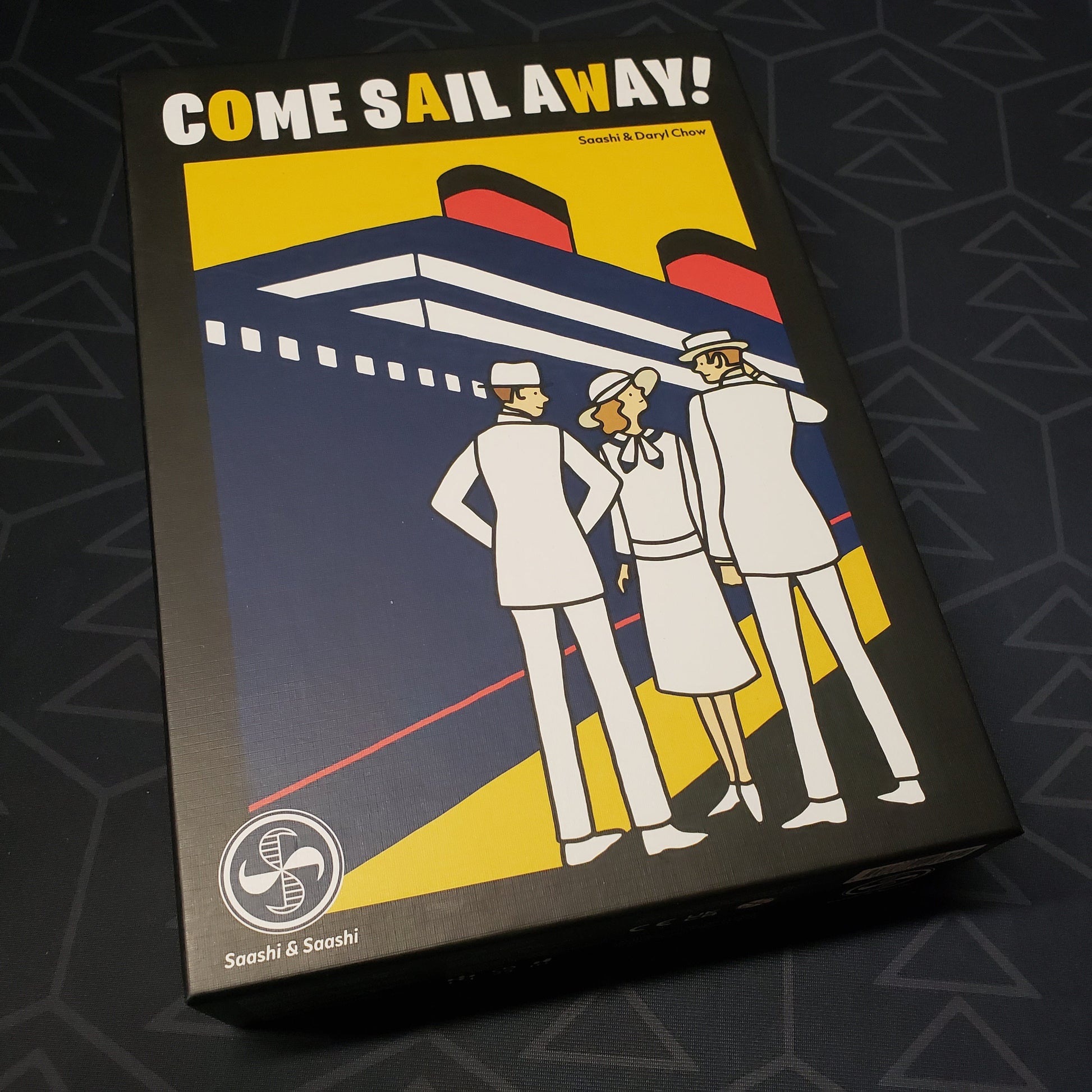 Image shows the front cover of the box for the Come Sail Away! board game