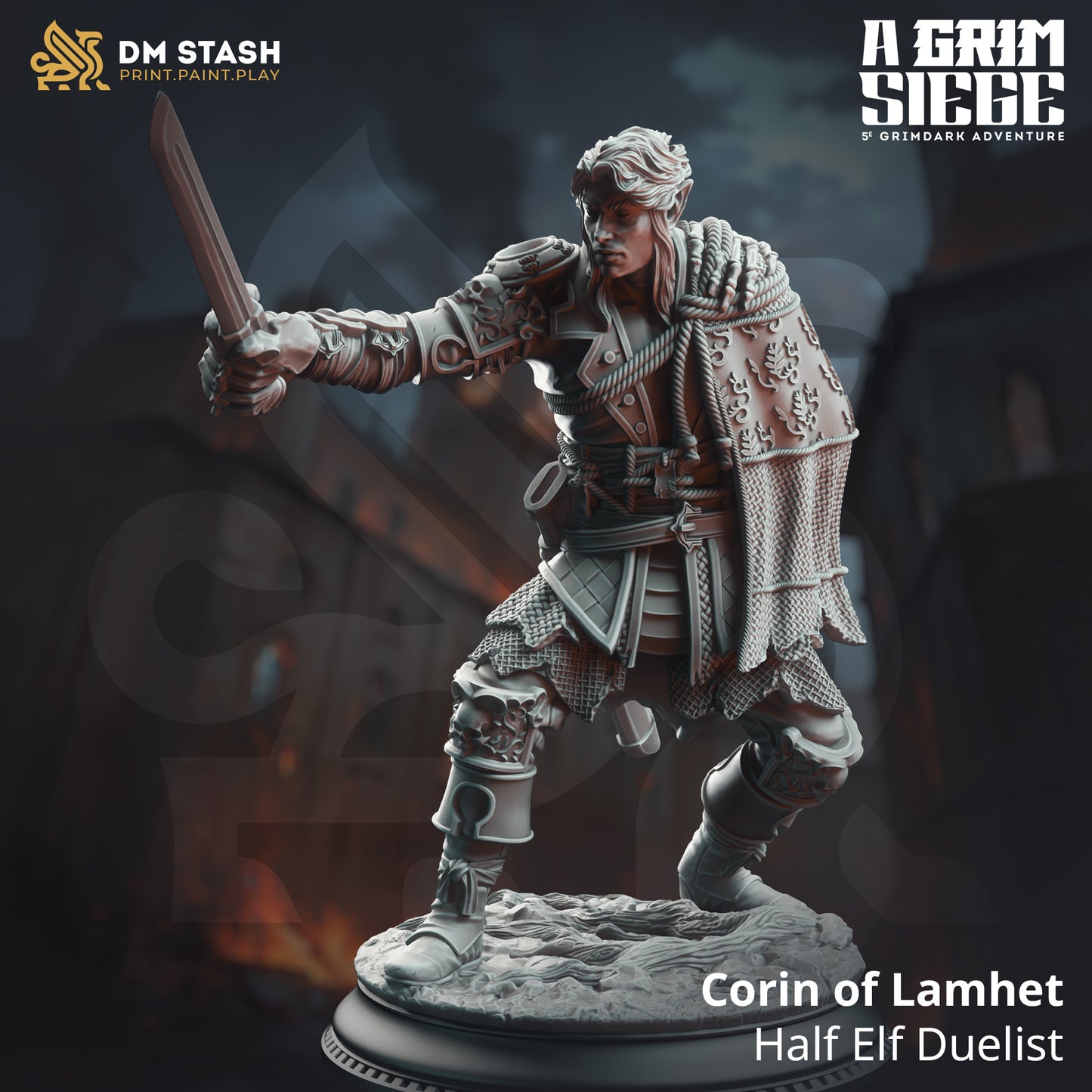 Image shows a 3D render of a half-elf rogue gaming miniature.