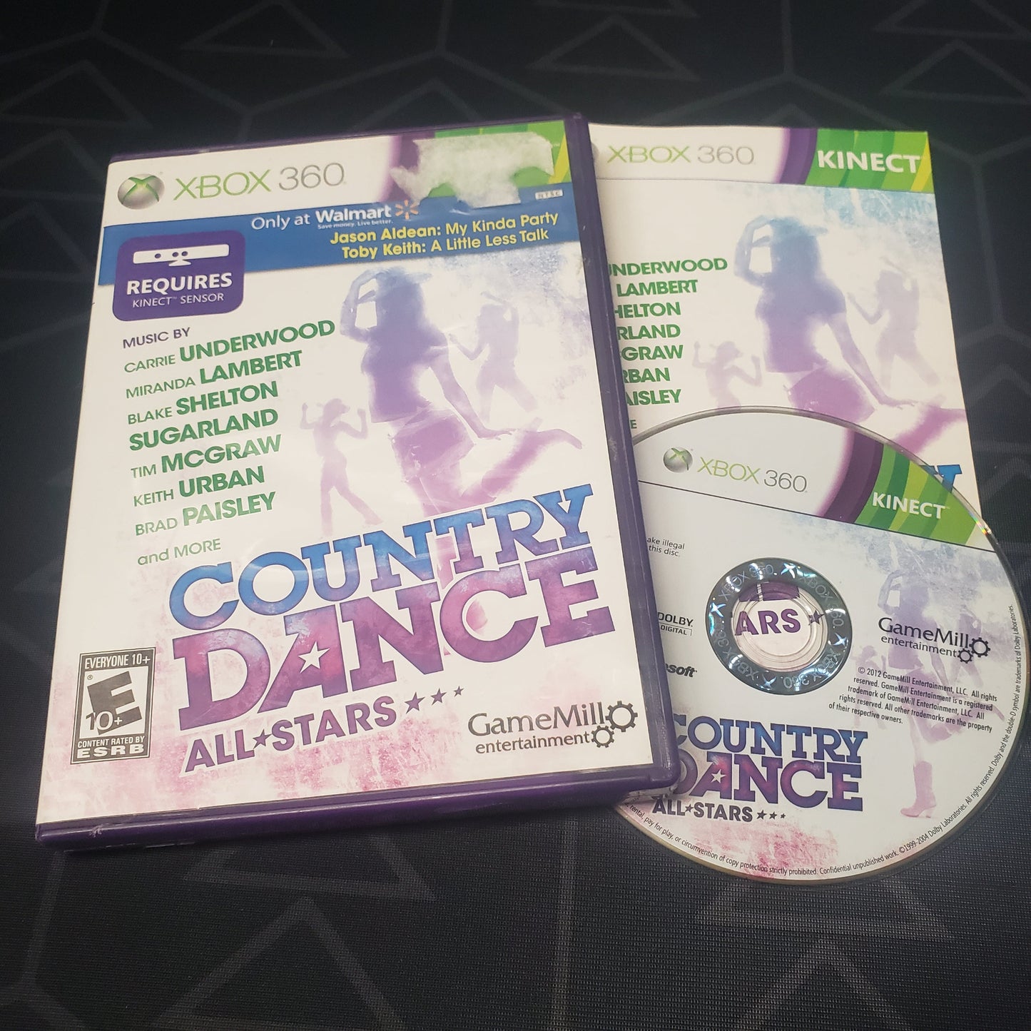 Image shows the case, manual & disc for the video game Country Dance All-Stars for Xbox 360