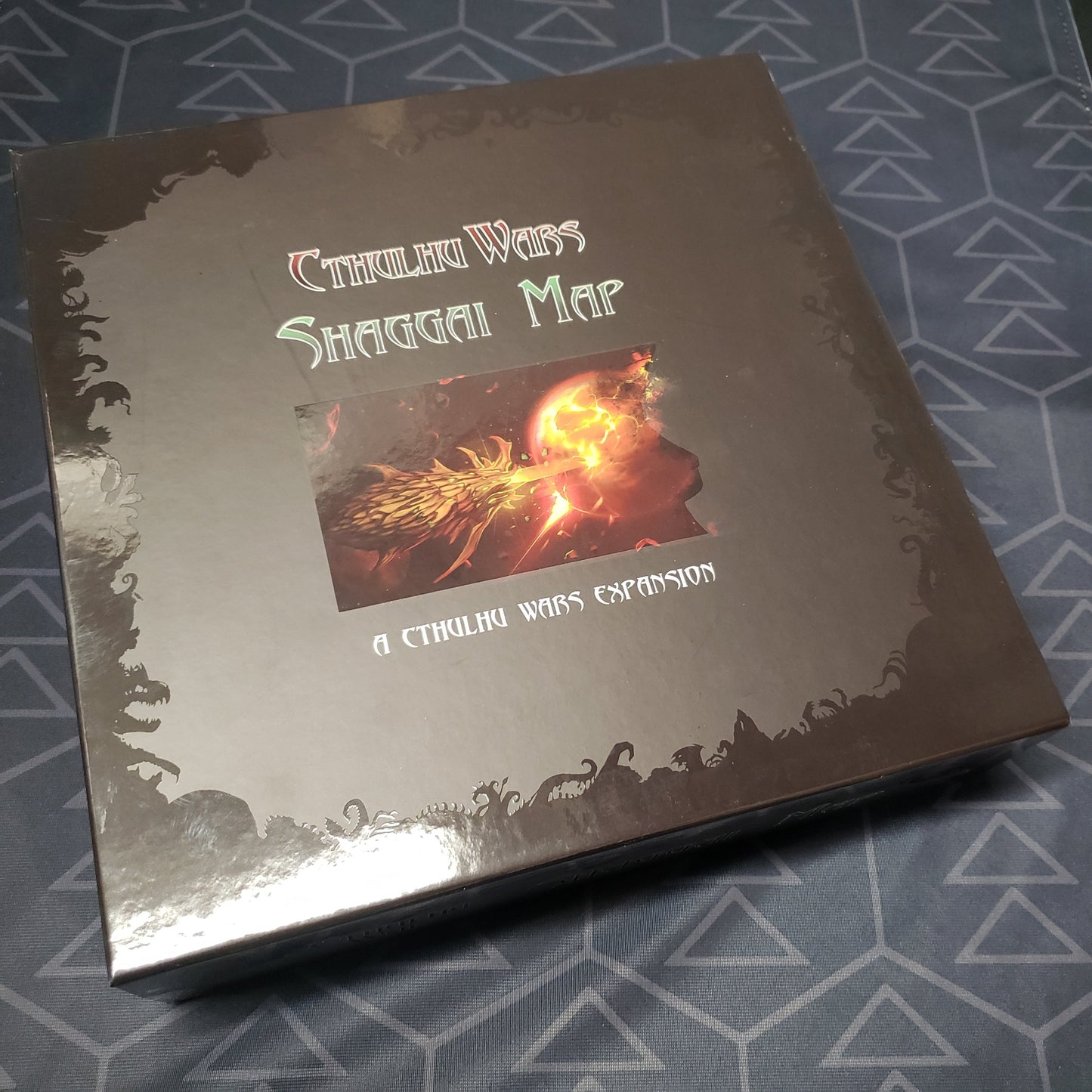 Image shows the front of the box for the Shaggai Map expansion for the Cthulhu Wars board game