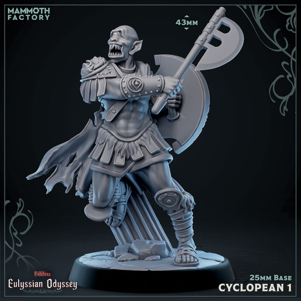 Image shows a 3D render of a cyclops warrior gaming miniature.