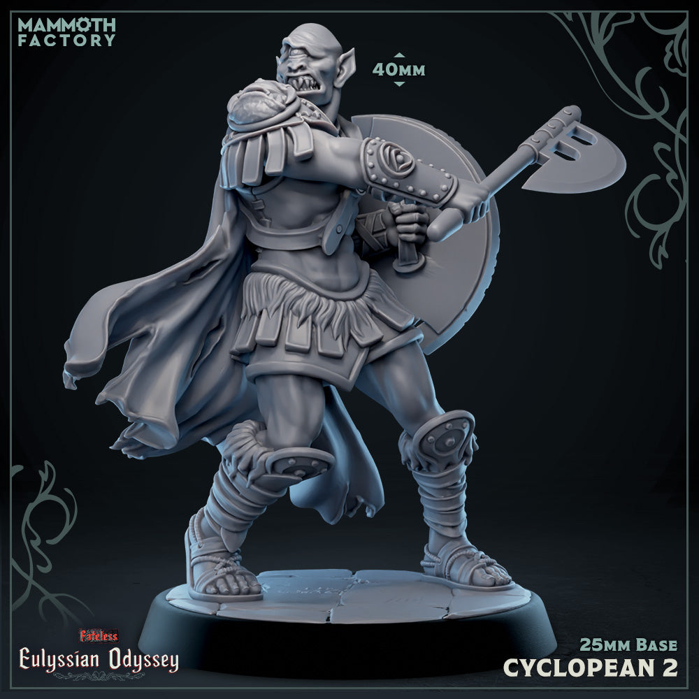 Image shows a 3D render of a cyclops warrior gaming miniature.