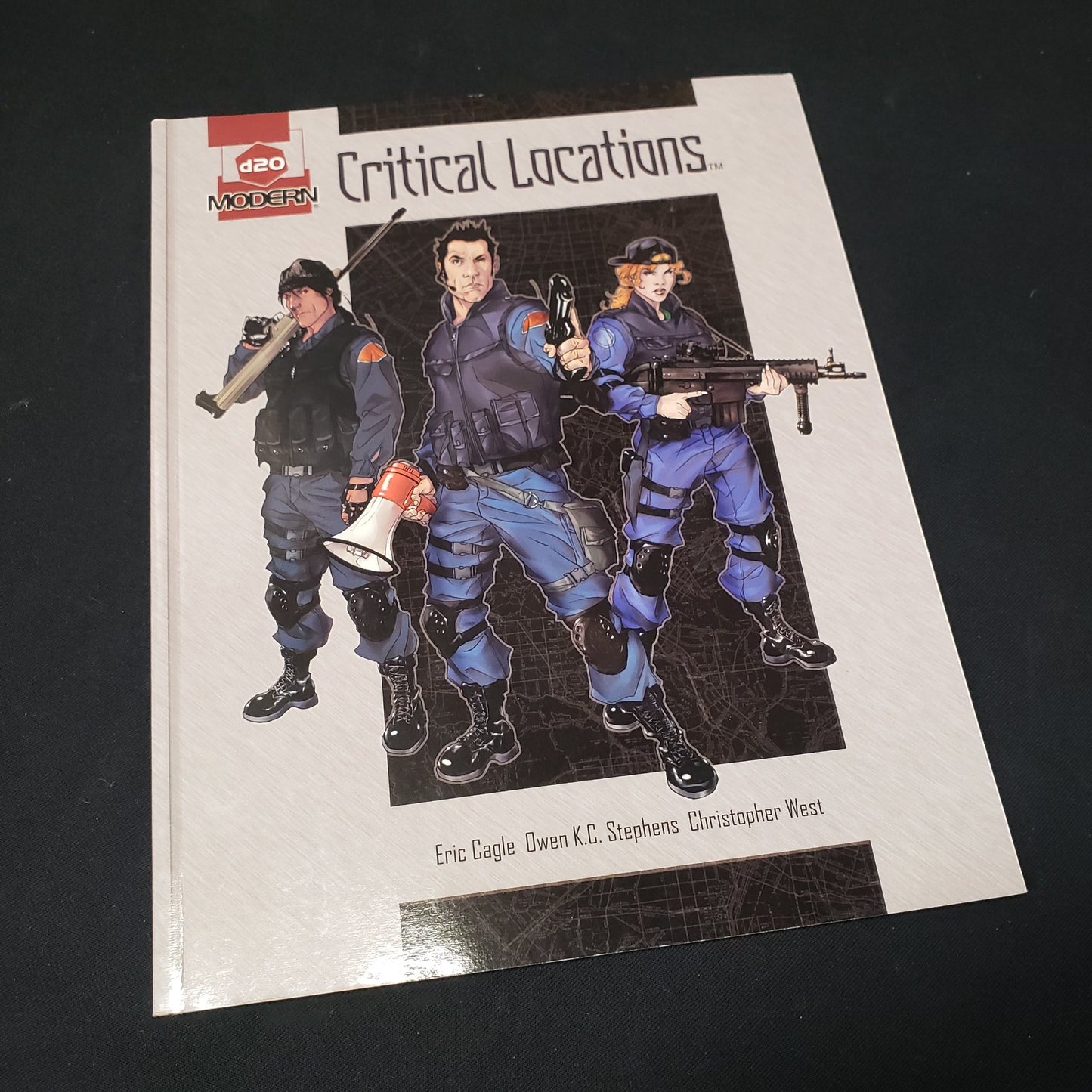 Image shows the front cover of the d20 Modern: Critical Locations roleplaying game book