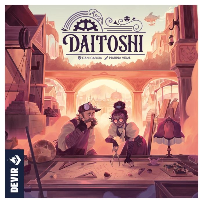 Image shows the front cover of the box of the Daitoshi board game