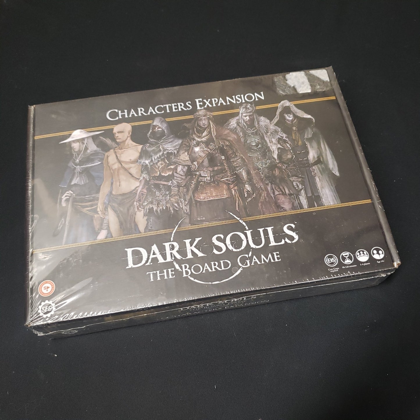 Image shows the front cover of the box of the Characters expansion for Dark Souls: The Board Game