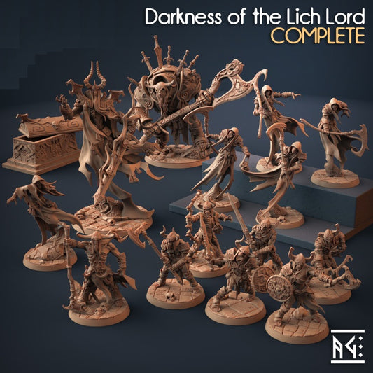 Image shows the variety of miniatures in Artisan Guild's Darkness of the Lich Lord set