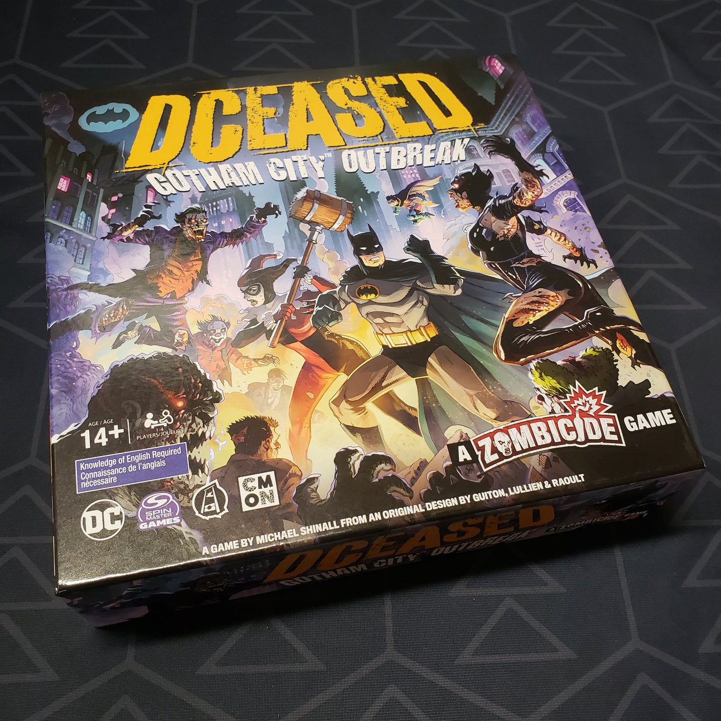 Image shows the front cover of the box for the DCeased: Gotham City Outbreak board game