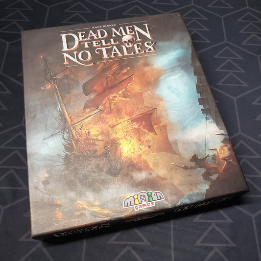 Image shows the front cover of the box of the Dead Men Tell No Tales board game